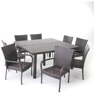 Christopher Knight Home Fiona Outdoor Stacking Wicker Square Dining Set, 9-Pcs Set, Multibrown