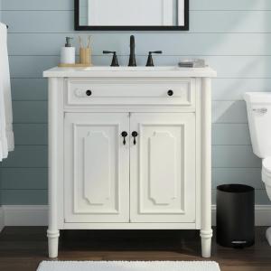 Christopher Knight Home Gehry 31″ Vintage Bathroom Vanity with Sink Combo, Modern Freestanding Bathroom Sink Cabinet with Adjustable Shelf, Bathroom Storage Cabinet with Sink Combo Set, Antique White(White)