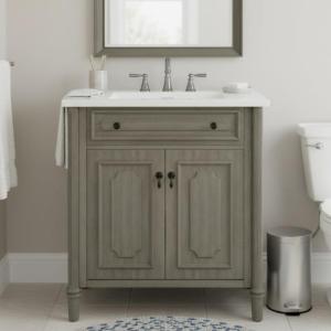 Christopher Knight Home Gehry 31″ Vintage Bathroom Vanity with Sink Combo, Modern Freestanding Bathroom Sink Cabinet with Adjustable Shelf, Bathroom Storage Cabinet with Sink Combo Set, Antique White(Grey)
