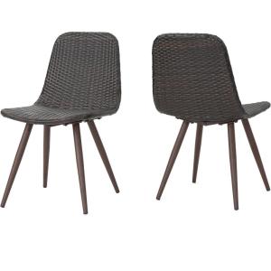 Christopher Knight Home Gila Outdoor Wicker Dining Chairs with Powder Coated Legs, 2-Pcs Set, Multibrown / Dark Brown