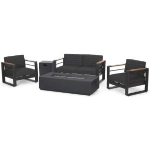 Christopher Knight Home Giovanna Outdoor Conversation Sets, Black + Natural + Dark Gray