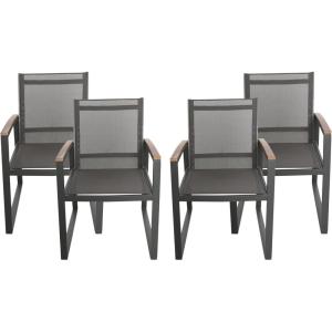 Christopher Knight Home Glasgow Outdoor Aluminum and Mesh Dining Chairs (Set of 4), 22.25 “W x 24.5 “D x 33.5 “H, Gray + Natural Brown