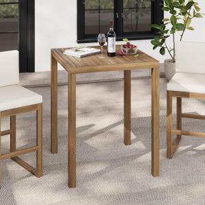 Christopher Knight Home Gree Acacia Wood Outdoor Bar Table, Wooden Patio Bar Height Table, Square Kitchen Coffee Bar Table, Patio Furniture Set, Light Brown(Light Brown)