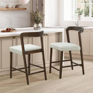 Christopher Knight Home Guma 37” Set of 2 Rubberwood Counter Stools, Extra Seating for Dining Room, Barstool with Comfy Padding, Modern Kitchen Stools with Footrest, Natural + Beige(Walnut + Beige)