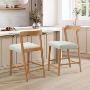 Christopher Knight Home Guma 37” Set of 2 Rubberwood Counter Stools, Extra Seating for Dining Room, Barstool with Comfy Padding, Modern Kitchen Stools with Footrest, Natural + Beige(Natural + Beige)