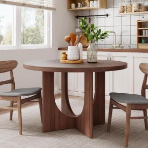 Christopher Knight Home Guma 48″ Round Dining Table for 4, Compact MDF Kitchen Table with Pedestal Base, Circle Farmhouse Dinner Furniture for Dining Room, Kitchen, Living Room, Natural(Walnut)