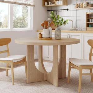 Christopher Knight Home Guma 48″ Round Dining Table for 4, Compact MDF Kitchen Table with Pedestal Base, Circle Farmhouse Dinner Furniture for Dining Room, Kitchen, Living Room, Natural(Natural)