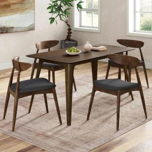 Christopher Knight Home Gumi Mid-Century Modern Dining Table Set for 4, 5-Piece Rubberwood Frame Dining Room Table Set, Kitchen Table Chairs Set of 4 with Upholstered Chairs, Walnut + Dark Gray(Walnut + Dark Gray)