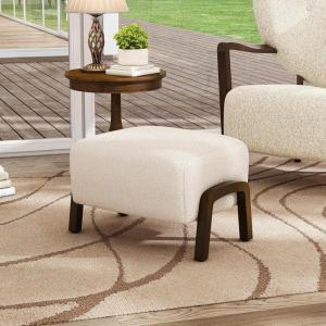 Christopher Knight Home Gypso Boucle Fabric Upholstered Ottoman, Wooden Rectangular Ottoman Coffee Table, Modern Living Room Ottoman Foot Stool, Extra Seat Sofa Footrest, White+Dark Brown