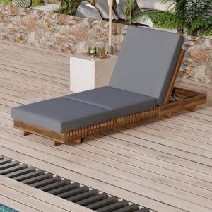 Christopher Knight Home Habers Acacia Wood Chaise Lounge with Triple Folds Cushion, Outdoor Sun Lounger with 6-Position Adjustable Backrest, 77” Patio Recliner Chair for Poolside Backyard,Teak+Cream(Teak+dark Gray  Triple Folds Cushion)
