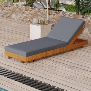 Christopher Knight Home Habers Acacia Wood Chaise Lounge with Triple Folds Cushion, Outdoor Sun Lounger with 6-Position Adjustable Backrest, 77” Patio Recliner Chair for Poolside Backyard,Teak+Cream(Copper Teak+dark Grey)
