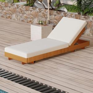 Christopher Knight Home Habers Acacia Wood Chaise Lounge with Triple Folds Cushion, Outdoor Sun Lounger with 6-Position Adjustable Backrest, 77” Patio Recliner Chair for Poolside Backyard,Teak+Cream(Copper Teak+cream)