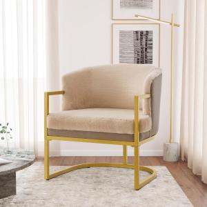 Christopher Knight Home Hailey Modern Accent Chair, Faux Rabbit Fur Upholstered Lounge Chair Indoor, Curved Backrest Armchair, Soft Cushion Seating for Living Room Reading Home, Grey + Gold(Brown + Gold)