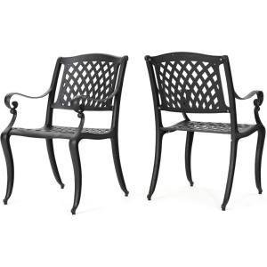 Christopher Knight Home Hallandale Cast Aluminum Outdoor Dining Set, 5-Pcs Set, Black Sand(2-Pcs Set)