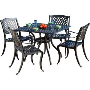 Christopher Knight Home Hallandale Cast Aluminum Outdoor Dining Set, 5-Pcs Set, Black Sand(5-Pcs Set)