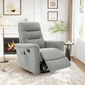 Christopher Knight Home Helen Massage Recliner Chair with 8 Points Function, PU Leather Upholstered Recliner Sofa with Two Adjustable Positions, Swivel Massage Chair with a Side Storage Pocket, Brown(Grey/Boucle)