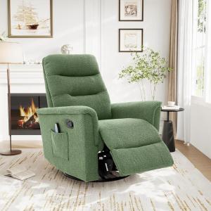 Christopher Knight Home Helen Massage Recliner Chair with 8 Points Function, PU Leather Upholstered Recliner Sofa with Two Adjustable Positions, Swivel Massage Chair with a Side Storage Pocket, Brown(Green/Boucle)