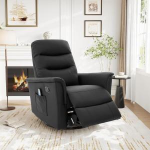 Christopher Knight Home Helen Massage Recliner Chair with 8 Points Function, PU Leather Upholstered Recliner Sofa with Two Adjustable Positions, Swivel Massage Chair with a Side Storage Pocket, Brown(Black/Pu Leather)