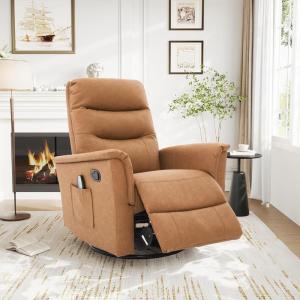 Christopher Knight Home Helen Massage Recliner Chair with 8 Points Function, PU Leather Upholstered Recliner Sofa with Two Adjustable Positions, Swivel Massage Chair with a Side Storage Pocket, Brown(Brown/Pu Leather)