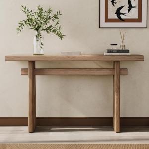 Christopher Knight Home Hirai Narrow Console Table with Geometric Silhouette, Entryway Table with Premium Wood Veneer Finish, MDF Wood Design Display Table for Home Decoration, Living Room, Brown(Brown)