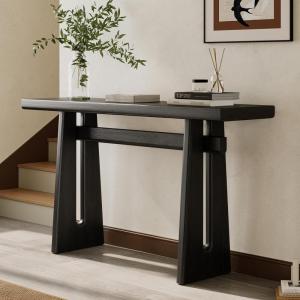 Christopher Knight Home Hirai Narrow Console Table with Geometric Silhouette, Entryway Table with Premium Wood Veneer Finish, MDF Wood Design Display Table for Home Decoration, Living Room, Brown(Black)