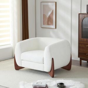 Christopher Knight Home Holly Modern Boucle Fabric Upholstered Club Chair for Living Room, Home Office, Apartment, Relaxing Chair with Removable Cushion and Birch Wood Legs, Dark Gray + Walnut(White and Walnut)