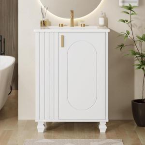 Christopher Knight Home Ivan 24″ Bathroom Vanity with Ceramic Sink, Freestanding Wooden Bathroom Vanity Organizer, Soft Closing Door Modern Bathroom Storage Cabinet with Side Open Shelf, Black(White)