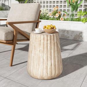 Christopher Knight Home Jayme 15″Lightweight Concrete End Table, Indoor Outdoor Accent Side Table, Travertine Round Tabletop, Easy Move, Decorative Garden Stool for Poolside Balcony Living Room, Gold(Carved/Gold)