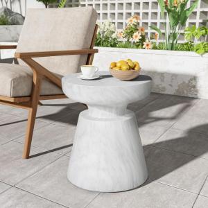 Christopher Knight Home Jayme 15″Lightweight Concrete End Table, Indoor Outdoor Accent Side Table, Travertine Round Tabletop, Easy Move, Decorative Garden Stool for Poolside Balcony Living Room, Gold(Travertine/White)