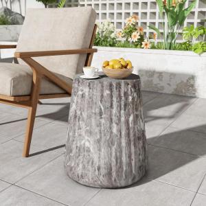 Christopher Knight Home Jayme 15″Lightweight Concrete End Table, Indoor Outdoor Accent Side Table, Travertine Round Tabletop, Easy Move, Decorative Garden Stool for Poolside Balcony Living Room, Gold(Carved/Brown)