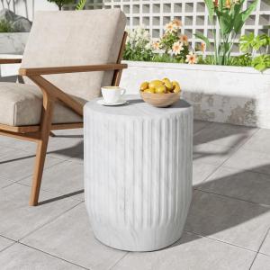 Christopher Knight Home Jayme 15″Lightweight Concrete End Table, Indoor Outdoor Accent Side Table, Travertine Round Tabletop, Easy Move, Decorative Garden Stool for Poolside Balcony Living Room, Gold(Cylinder/White)