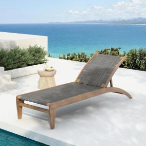 Christopher Knight Home Jhin Chaise Lounge Chair Outdoor, Acacia Wood Frame and Rattan Sunbathing Pool Lounger, Adjustable Backrest Single Lounge Sofa, Patio Lounge Chaise for Poolside, Light Brown