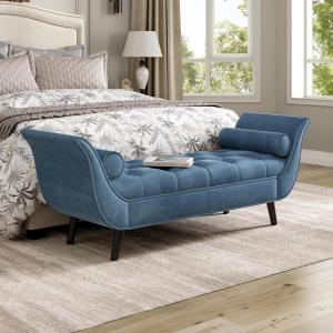 Christopher Knight Home Jolie Modern Velvet Upholstered Ottoman Bench with Pillow, Wooden Bedroom End of Bed Bench, Entryway Ottoman Foot Rest, Living Room Sofa Extra Seat, Purple(Blue)