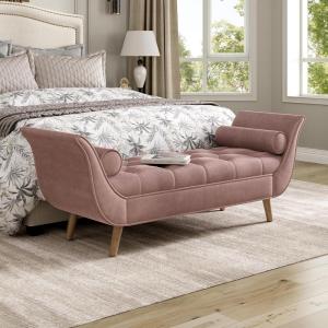 Christopher Knight Home Jolie Modern Velvet Upholstered Ottoman Bench with Pillow, Wooden Bedroom End of Bed Bench, Entryway Ottoman Foot Rest, Living Room Sofa Extra Seat, Purple(Pink)
