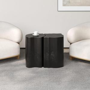 Christopher Knight Home Josh Outdoor Side Table, Decorative Accent Table for Patio Balcony Pool Side, 2-in-1Irregular MGO End Table, Indoor Outdoor Usage, Wood Like Texture, Split Design, Black(Black)