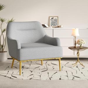 Christopher Knight Home Justin Modern Accent Chair with Metal Legs, Chenille Upholstered Lounge Chair Indoor, Curved Backrest Armchair, Soft Cushion Seating for Living Room Reading Home, Light Gray(Light Gray)