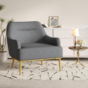 Christopher Knight Home Justin Modern Accent Chair with Metal Legs, Chenille Upholstered Lounge Chair Indoor, Curved Backrest Armchair, Soft Cushion Seating for Living Room Reading Home, Light Gray(Dark Gray)