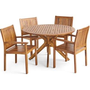Christopher Knight Home Kally Outdoor Five Piece Acacia Dining Set, Teak Finish