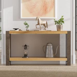 Christopher Knight Home Katary Narrow Console Table with Premium Wood Veneer, Retro Indoor Accent Table for Entry Way, MDF Wood Display Table for Home Decoration, Hallway, Living Room, Brown