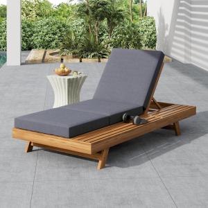 Christopher Knight Home Kayes Chaise Lounge Chair Outdoor, Acacia Wood Poolside Sun Lounger, 79” Patio Recliner Chair, Adjustable Backrest Single Lounge Sofa for Garden Backyard, Teak (Frame Only)(Teak+dark Gray  4” Triple Folds Cushion)