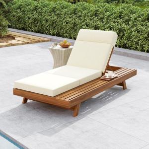 Christopher Knight Home Kayes Chaise Lounge Chair Outdoor, Acacia Wood Poolside Sun Lounger, 79” Patio Recliner Chair, Adjustable Backrest Single Lounge Sofa for Garden Backyard, Teak (Frame Only)(Teak+beige 4” Four-folds Cushion)