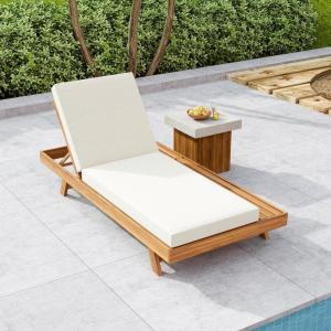 Christopher Knight Home Kayes Chaise Lounge Chair Outdoor, Acacia Wood Poolside Sun Lounger, 79” Patio Recliner Chair, Adjustable Backrest Single Lounge Sofa for Garden Backyard, Teak (Frame Only)(Teak+cream 4” Cushion)