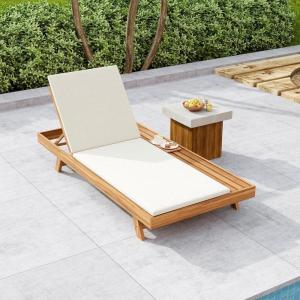 Christopher Knight Home Kayes Chaise Lounge Chair Outdoor, Acacia Wood Poolside Sun Lounger, 79” Patio Recliner Chair, Adjustable Backrest Single Lounge Sofa for Garden Backyard, Teak (Frame Only)(Teak+cream 2” Cushion)