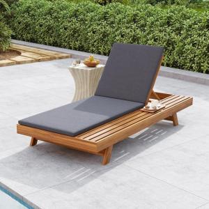 Christopher Knight Home Kayes Chaise Lounge Chair Outdoor, Acacia Wood Poolside Sun Lounger, 79” Patio Recliner Chair, Adjustable Backrest Single Lounge Sofa for Garden Backyard, Teak (Frame Only)(Teak+dark Gray 2” Cushion)