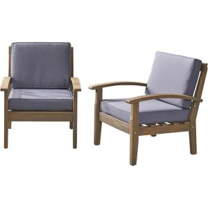 Christopher Knight Home Keanu Outdoor Wooden Club Chairs (Set of 2), Gray/Dark Gray