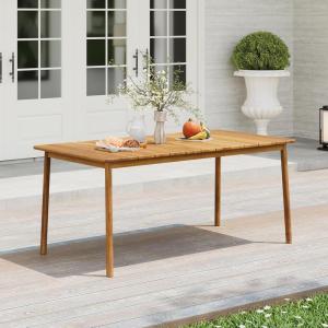 Christopher Knight Home Kegy 67″ Patio Acacia Wood Dining Table with Slatted Tabletop, Outdoor Farmhouse Rectangular Dining Room Table for 6 Persons, Teak
