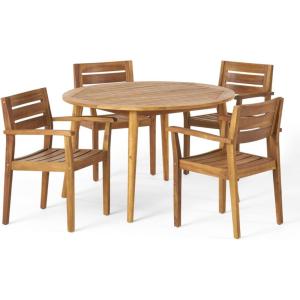 Christopher Knight Home Keth Outdoor 5 Piece Acacia Wood Dining Set, Teak Finish