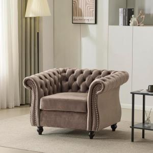 Christopher Knight Home Kitty Chesterfield Club Chair with Solid Wood Frame, Velvet Upholstered Living Room Chair, Button-Tufted Diamond Stitch Single Sofa, Nailhead Accent, Black + Dark Brown