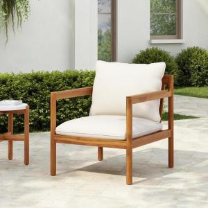 Christopher Knight Home Krixi Acacia Wood Lounge Chair Outdoor with Rope Accent, Accent Chair with Water-Repellent Cushions, Comfy Chairs for Garden/Backyard, Heavy Duty Patio Furniture, Teak + Cream