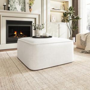 Christopher Knight Home Kyle Corduroy Woven Upholstery Square Ottoman, Living Room Sofa Ottoman with Wood Frame, Comfy Seating Experience with Dense Foam Padding, Non-Marking Foot Caps, Olive Green(Cream  Velvet)